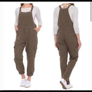 NICOLE MILLER Linen Cargo Overalls Size L